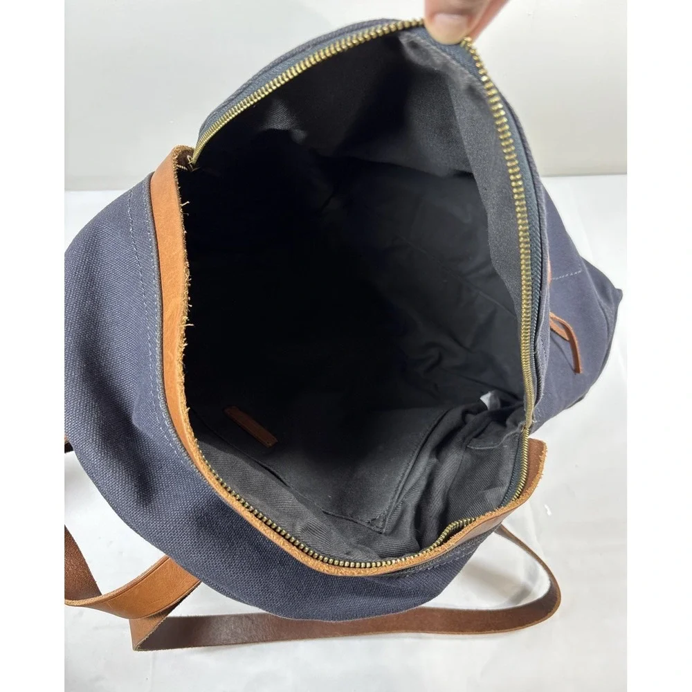 Madewell Charleston Heavy Canvas Laptop Backpack Leather Trim Navy Commuter